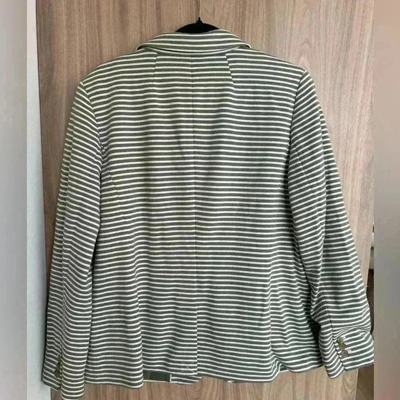 Talbots Aberdeen Knit STRIPE PIQUE Blazer green white size 16 like new - Picture 8 of 10